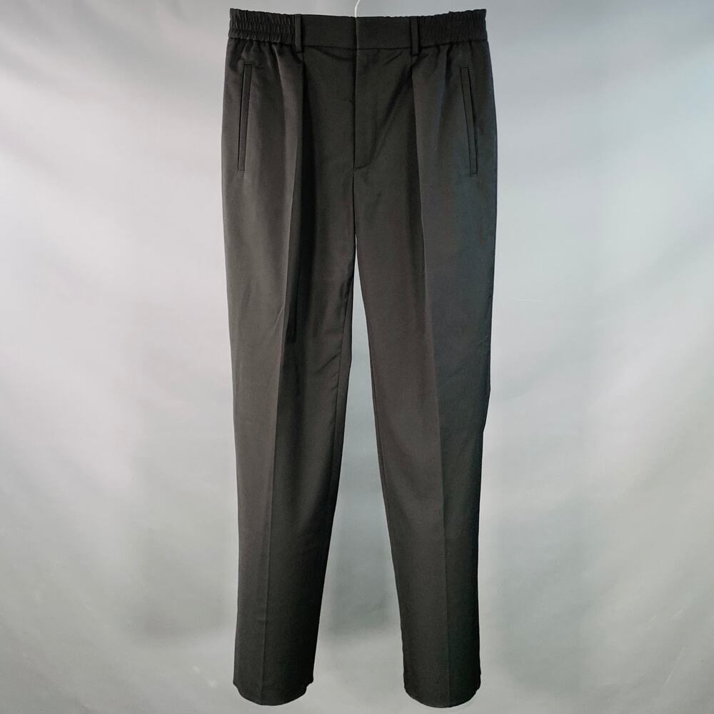 FENDI Size 30 Black Wool Blend Pleated Elastic Waistband Casual Pants
